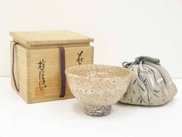 萩福壽作 古萩茶碗 割高台 姫萩茶碗 流れ釉 抹茶碗 仕